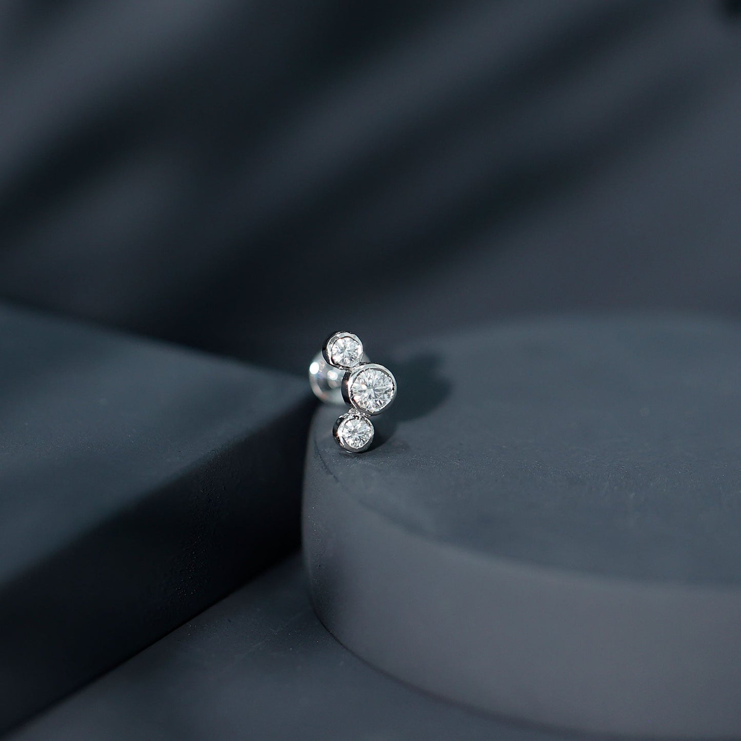 Bezel Set Diamond Three Stone Earring for Helix Piercing