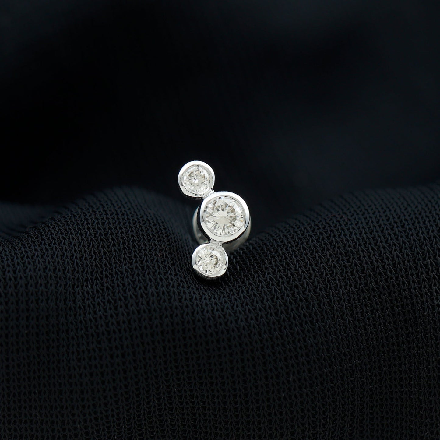 Bezel Set Diamond Three Stone Earring for Helix Piercing