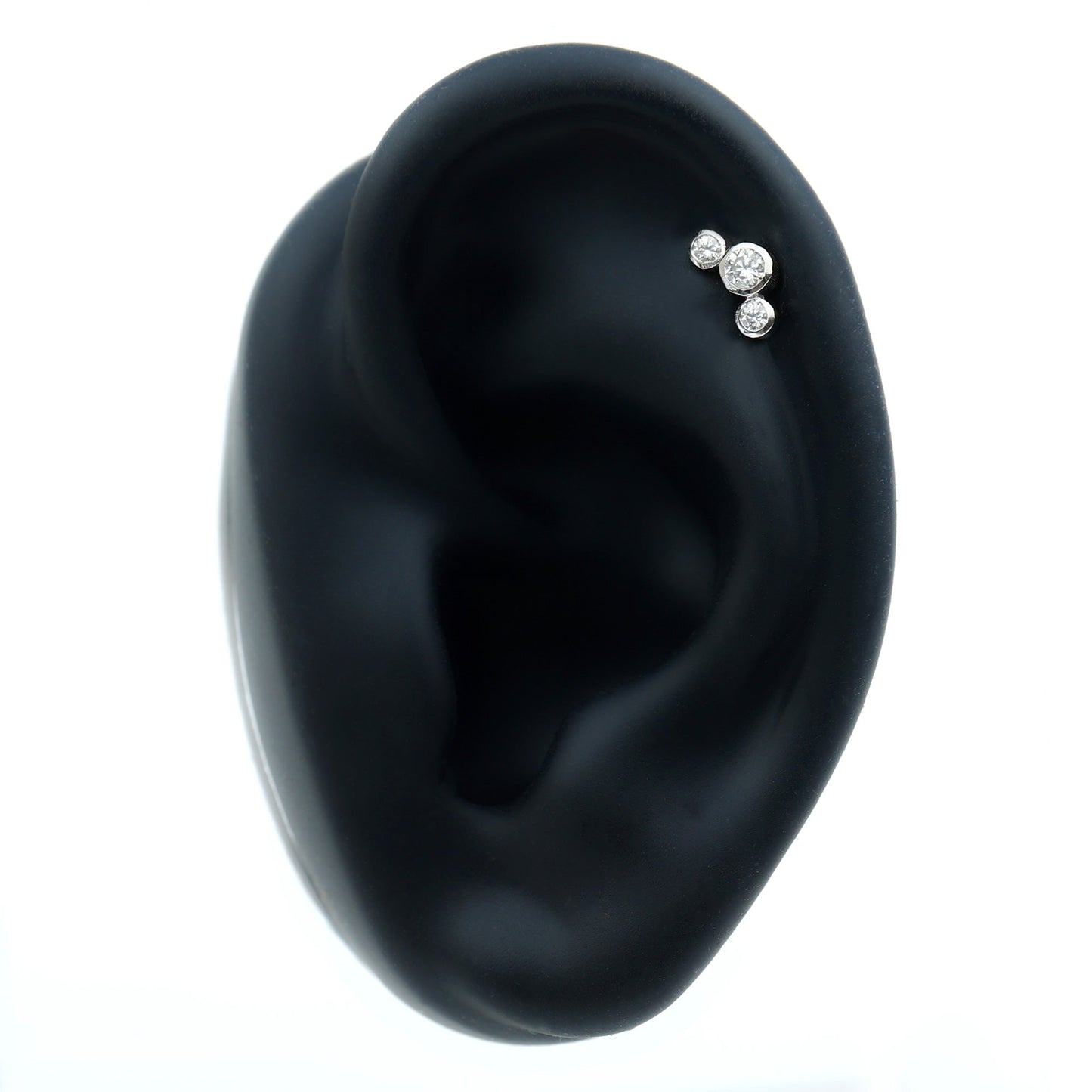Bezel Set Diamond Three Stone Earring for Helix Piercing
