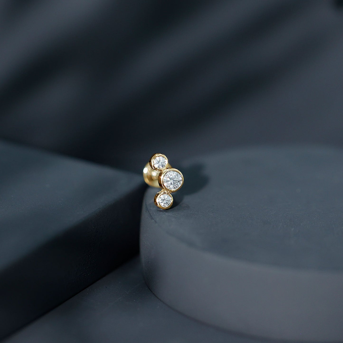 Bezel Set Diamond Three Stone Earring for Helix Piercing