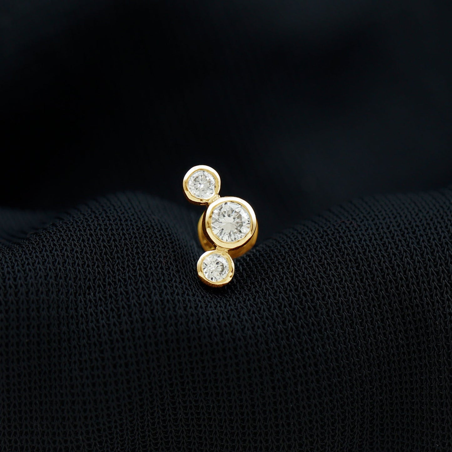 Bezel Set Diamond Three Stone Earring for Helix Piercing