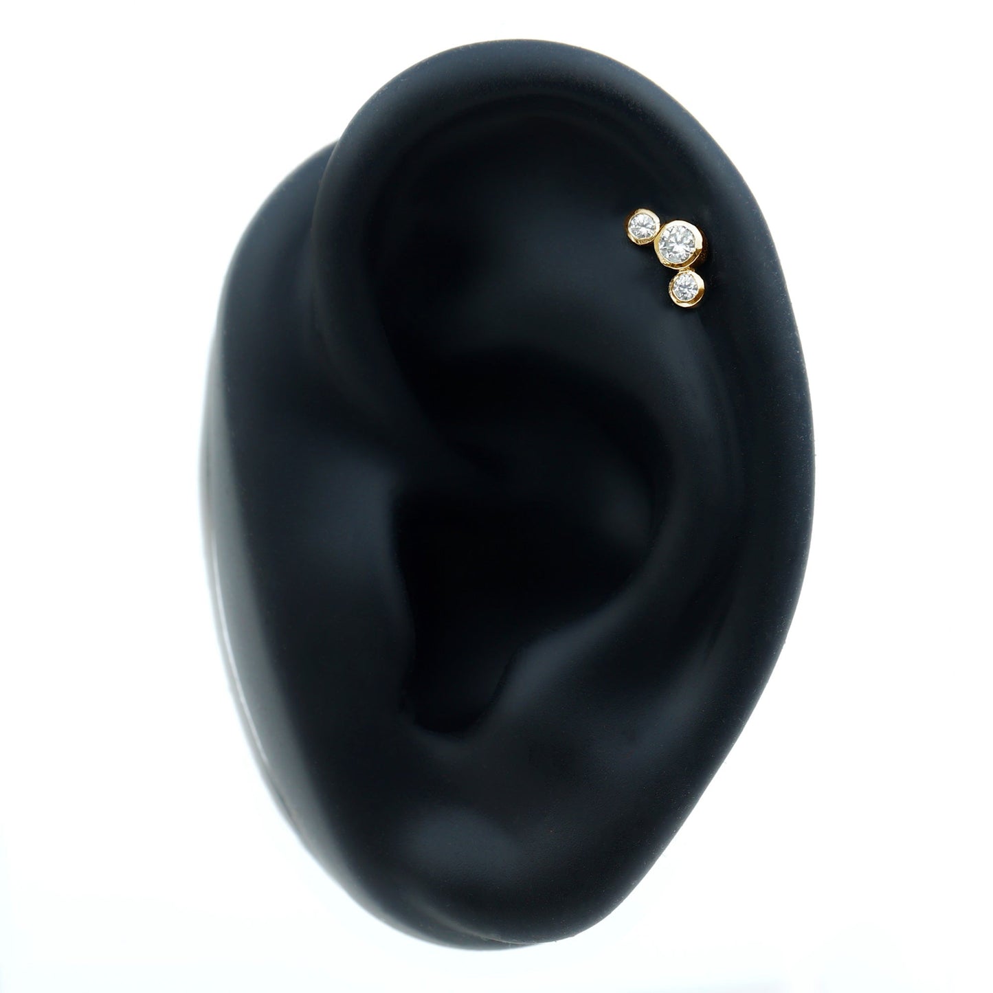 Bezel Set Diamond Three Stone Earring for Helix Piercing