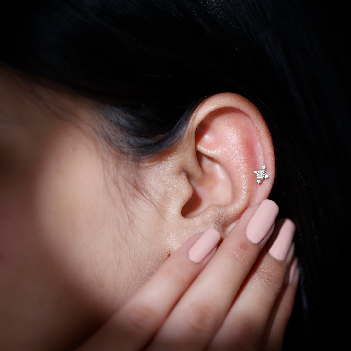 Vintage Inspired Oval Diamond Cartilage Earring
