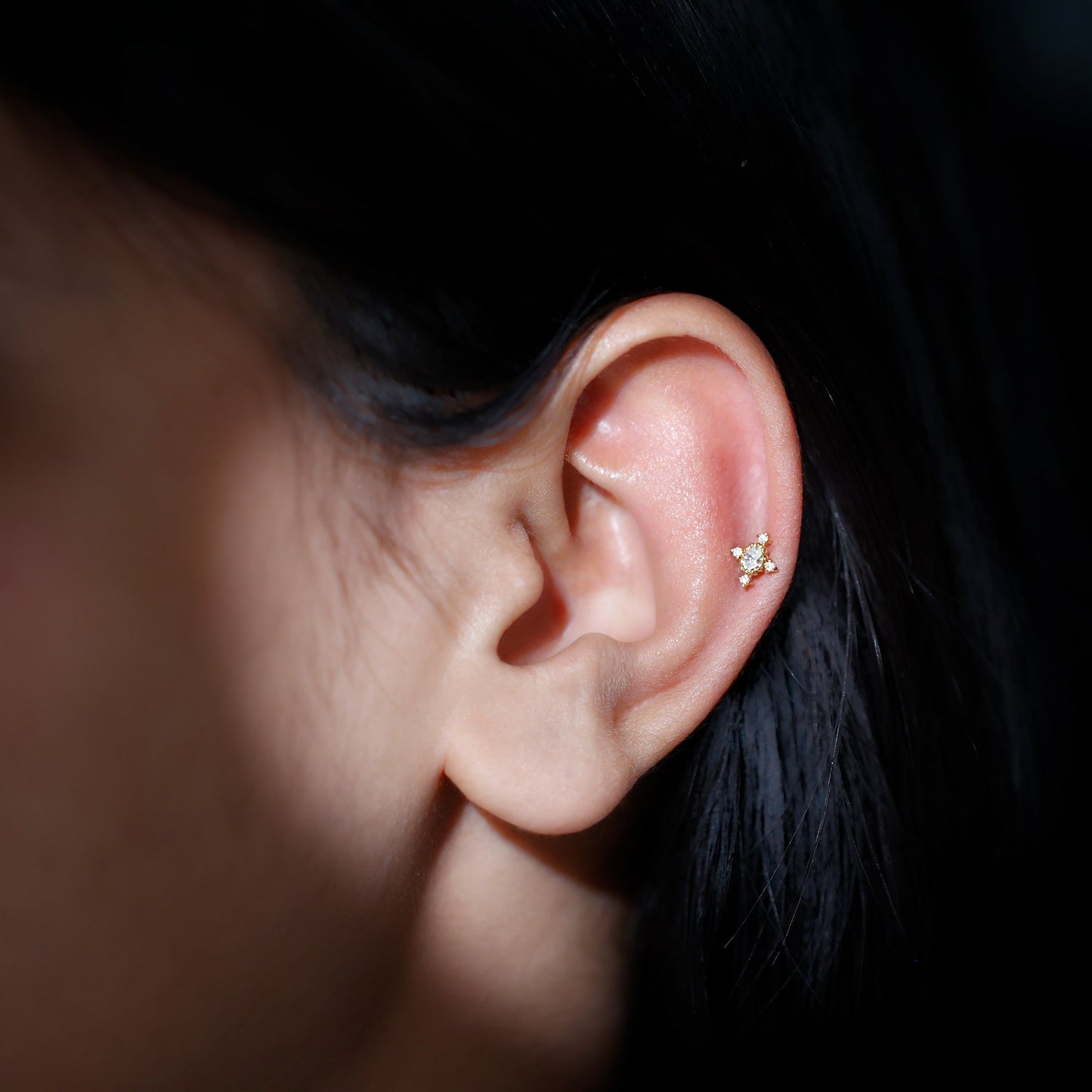 Vintage Inspired Oval Diamond Cartilage Earring