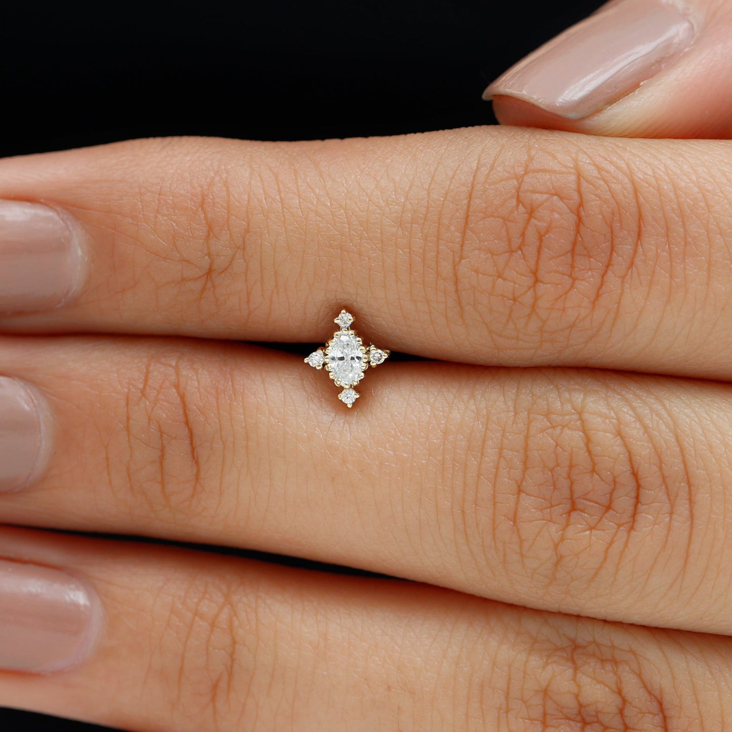 Vintage Inspired Oval Diamond Cartilage Earring