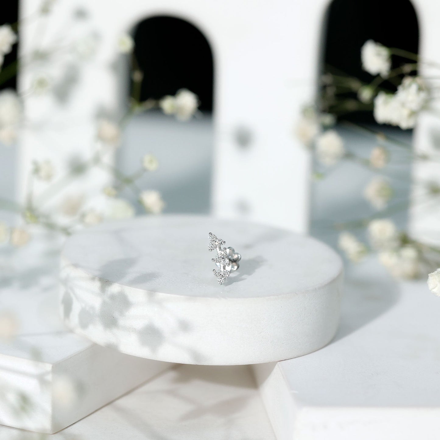 Simple Diamond Curved Helix Earring with Flat Back