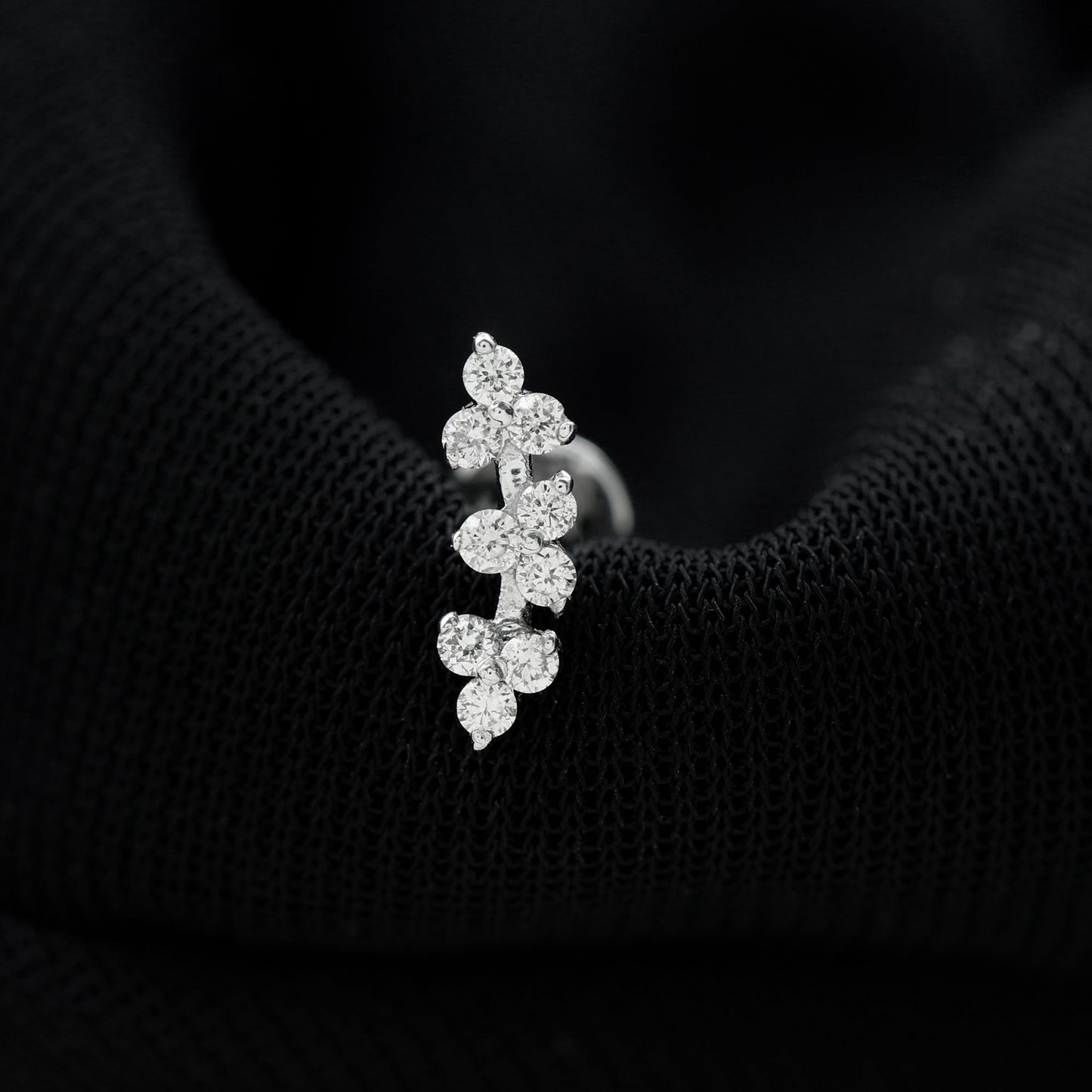 Simple Diamond Curved Helix Earring with Flat Back