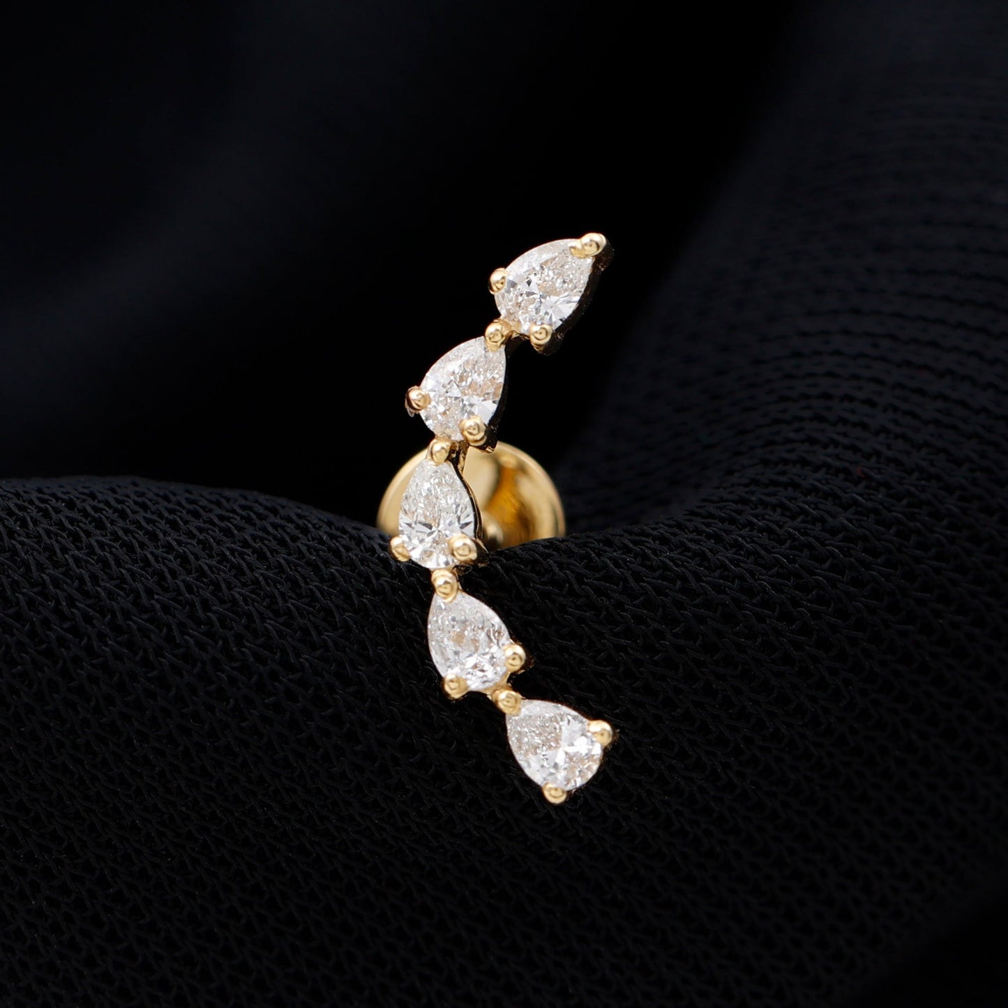 Pear Shape Diamond Crawler Earring for Cartilage Piercing