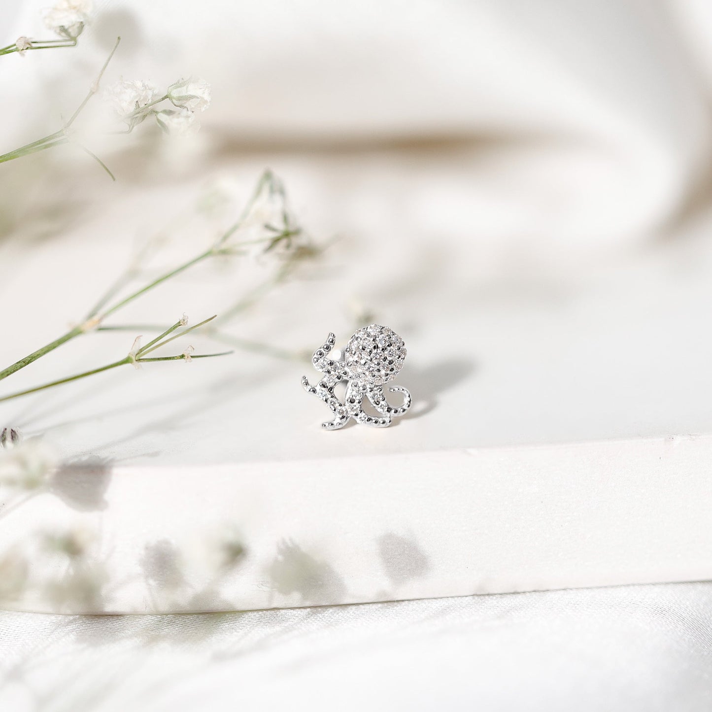 Diamond Octopus Earring with Flat Back