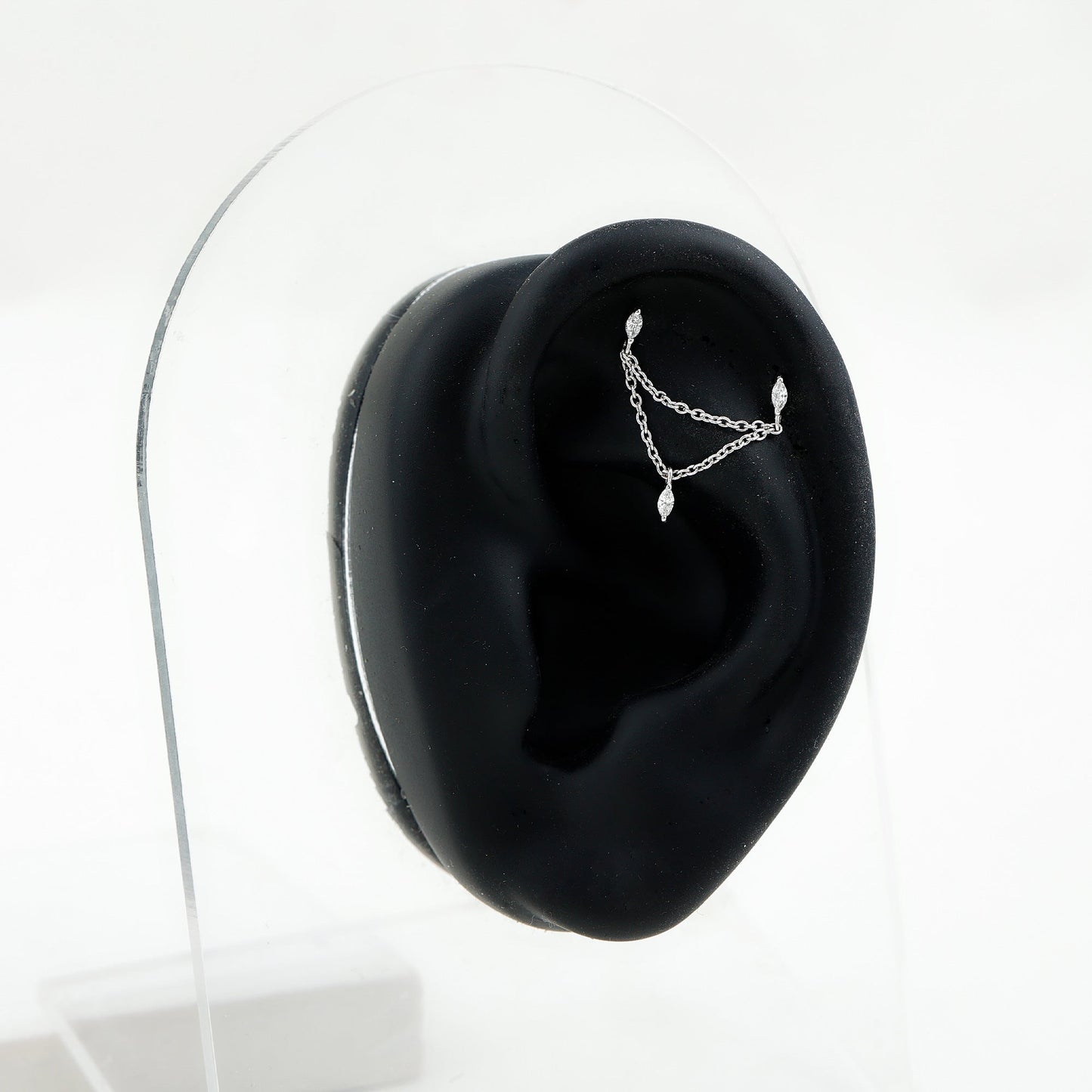 Marquise Diamond Double Piercing Earring with Dangling Chain