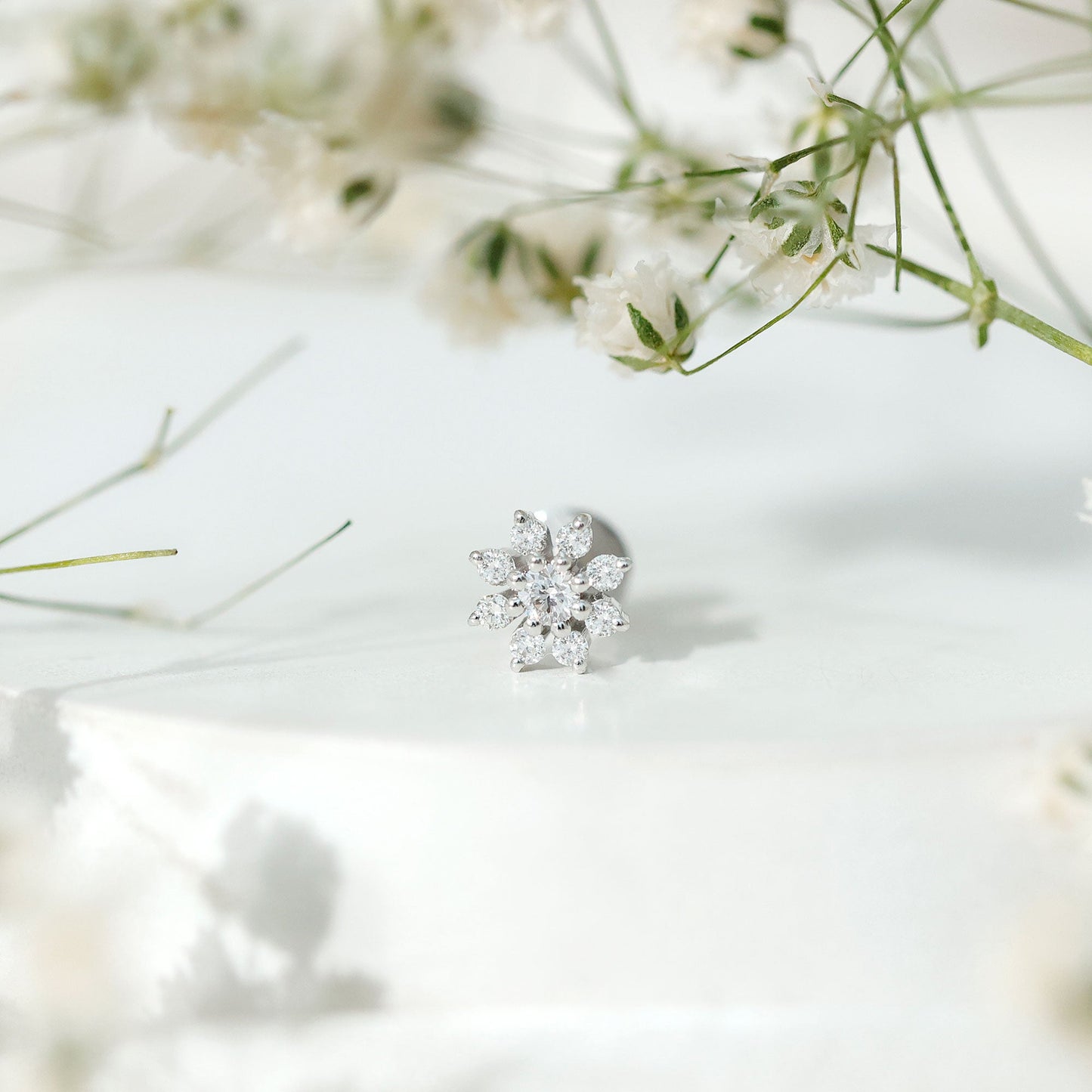 Sparkling Diamond Flower Cartilage Earring with Flat Back