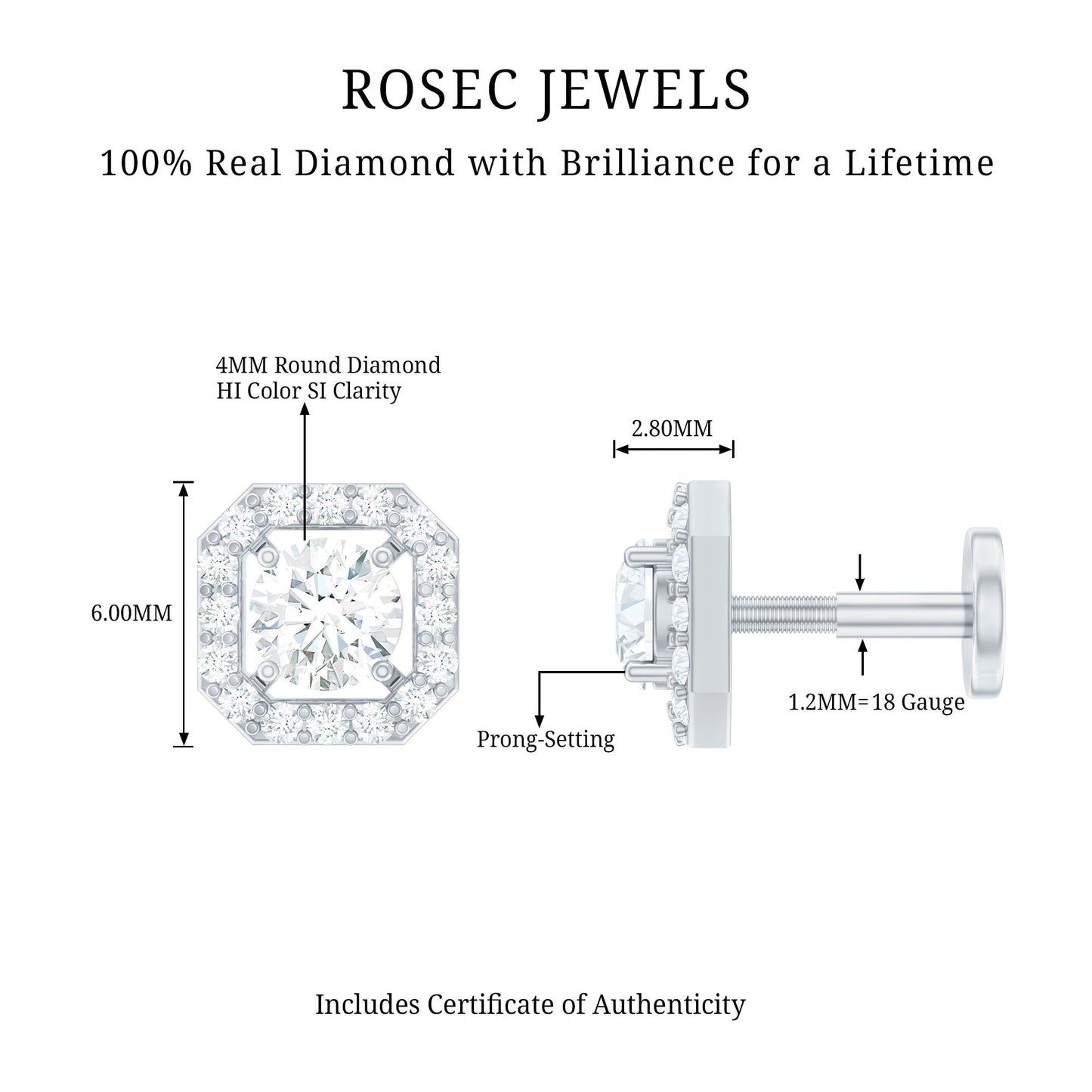 Simple Octagon Shape Diamond Helix Earring