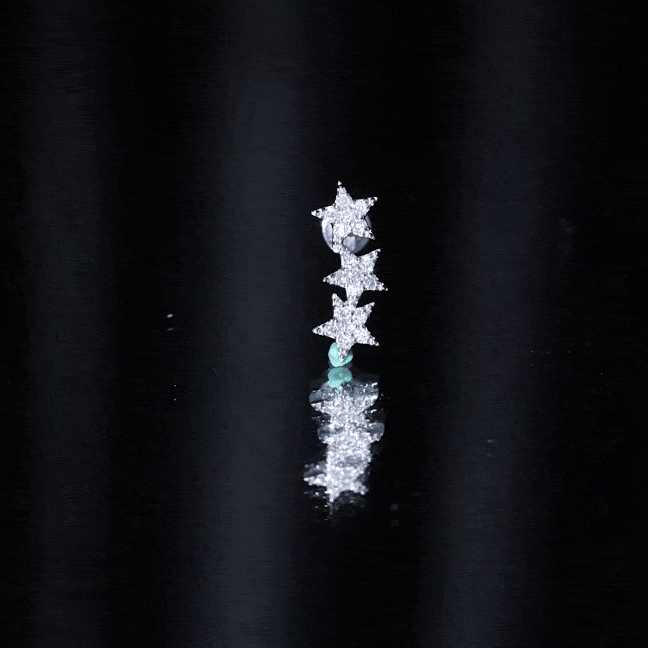Diamond 3 Star Crawler Earring for Cartilage Piercing
