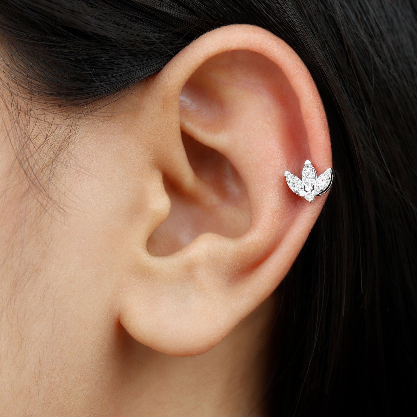 Certified Diamond Lotus Flower Earring with Flat Back