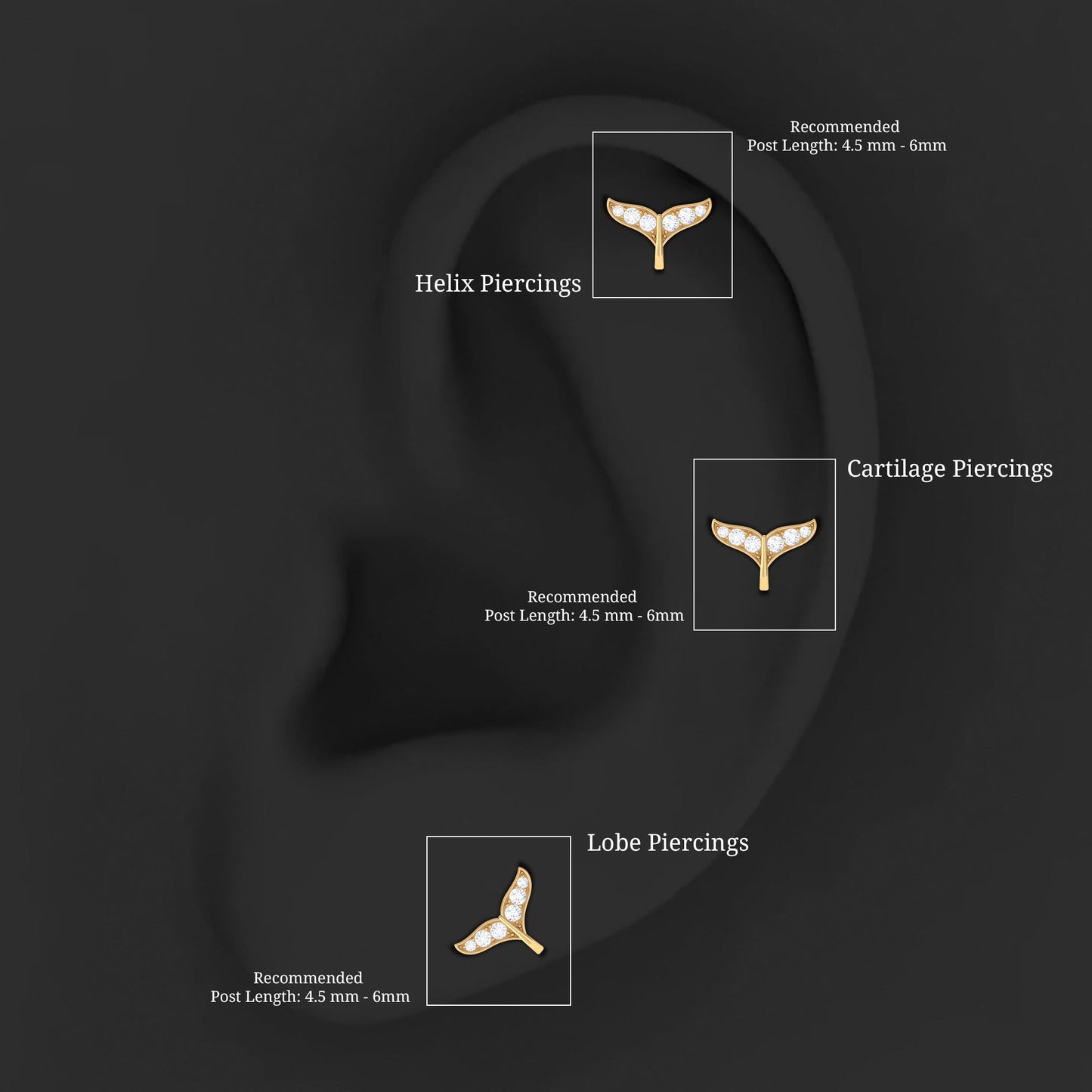 Certified Diamond Whale Tail Earring for Helix Piercing
