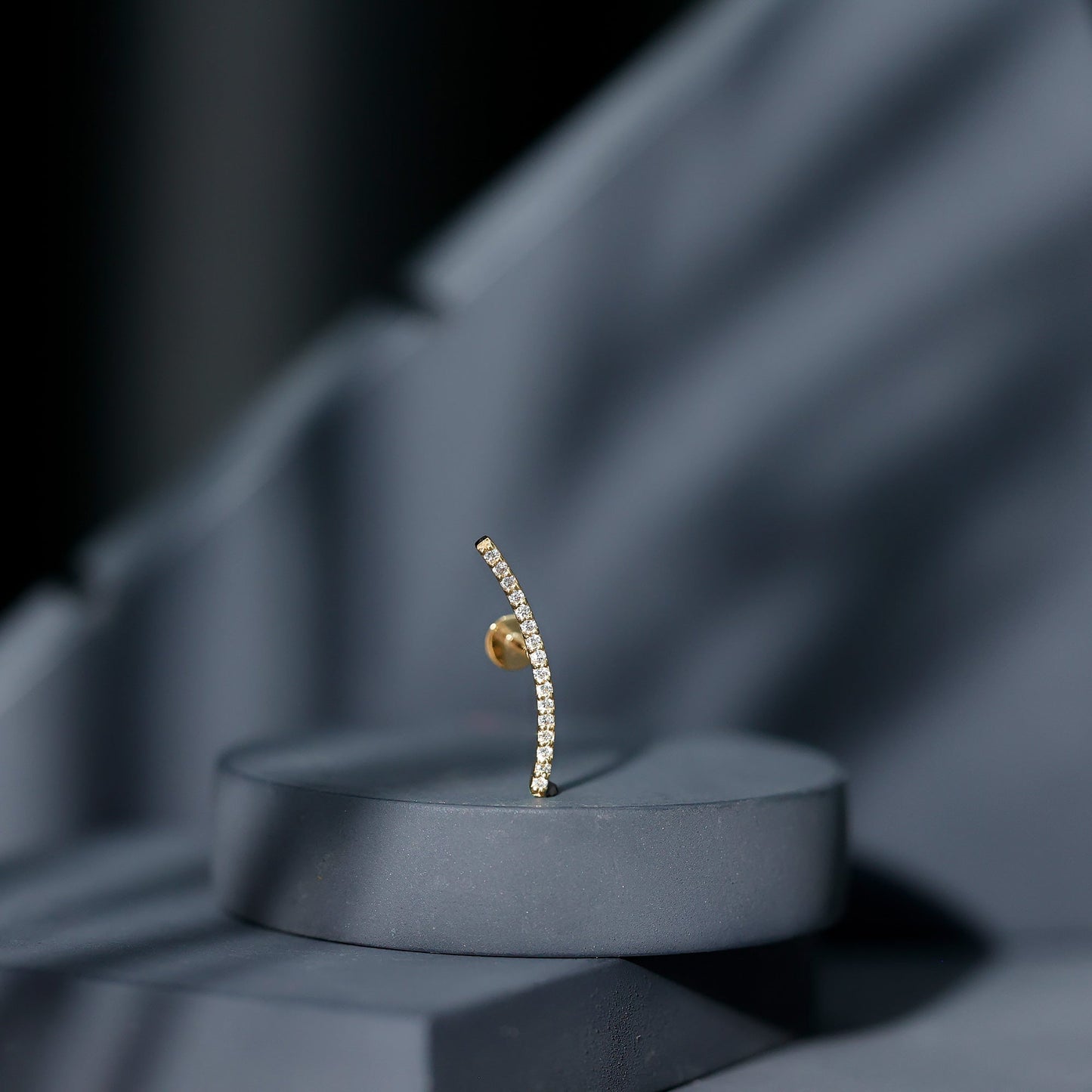 Pave Set Diamond Curved Bar Earring for Cartilage Piercing