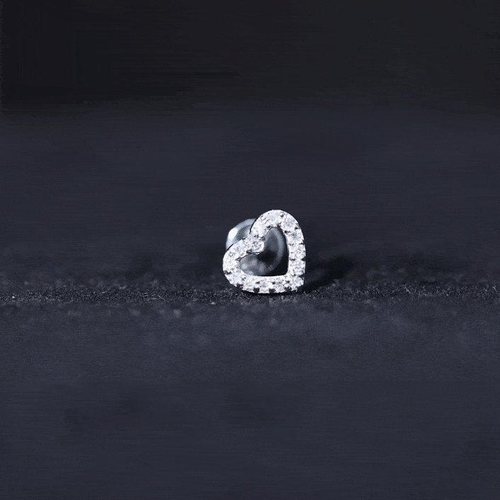 Cute Diamond Open Heart Earring for Helix Piercing