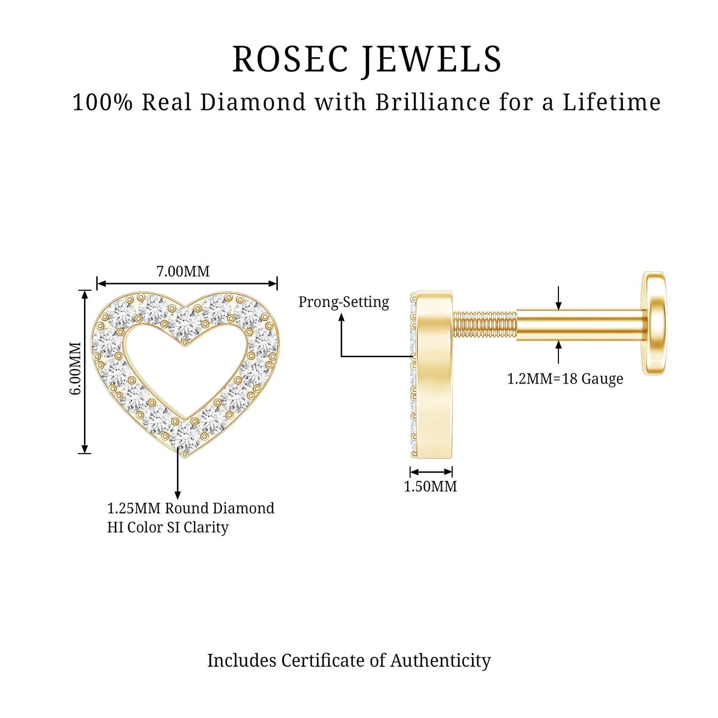 Cute Diamond Open Heart Earring for Helix Piercing