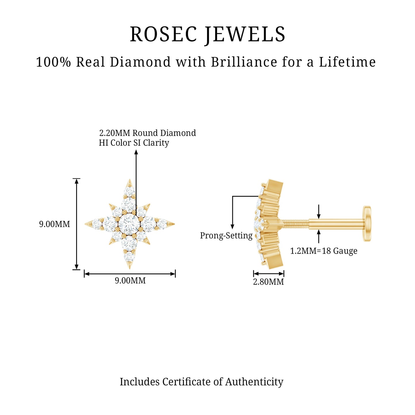Sparkling Diamond Starburst Earring for Cartilage Piercing