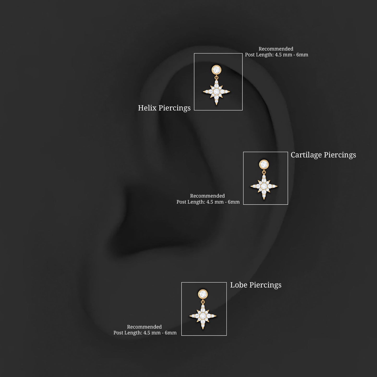 Certified Diamond Starburst Drop Earring for Helix Piercing