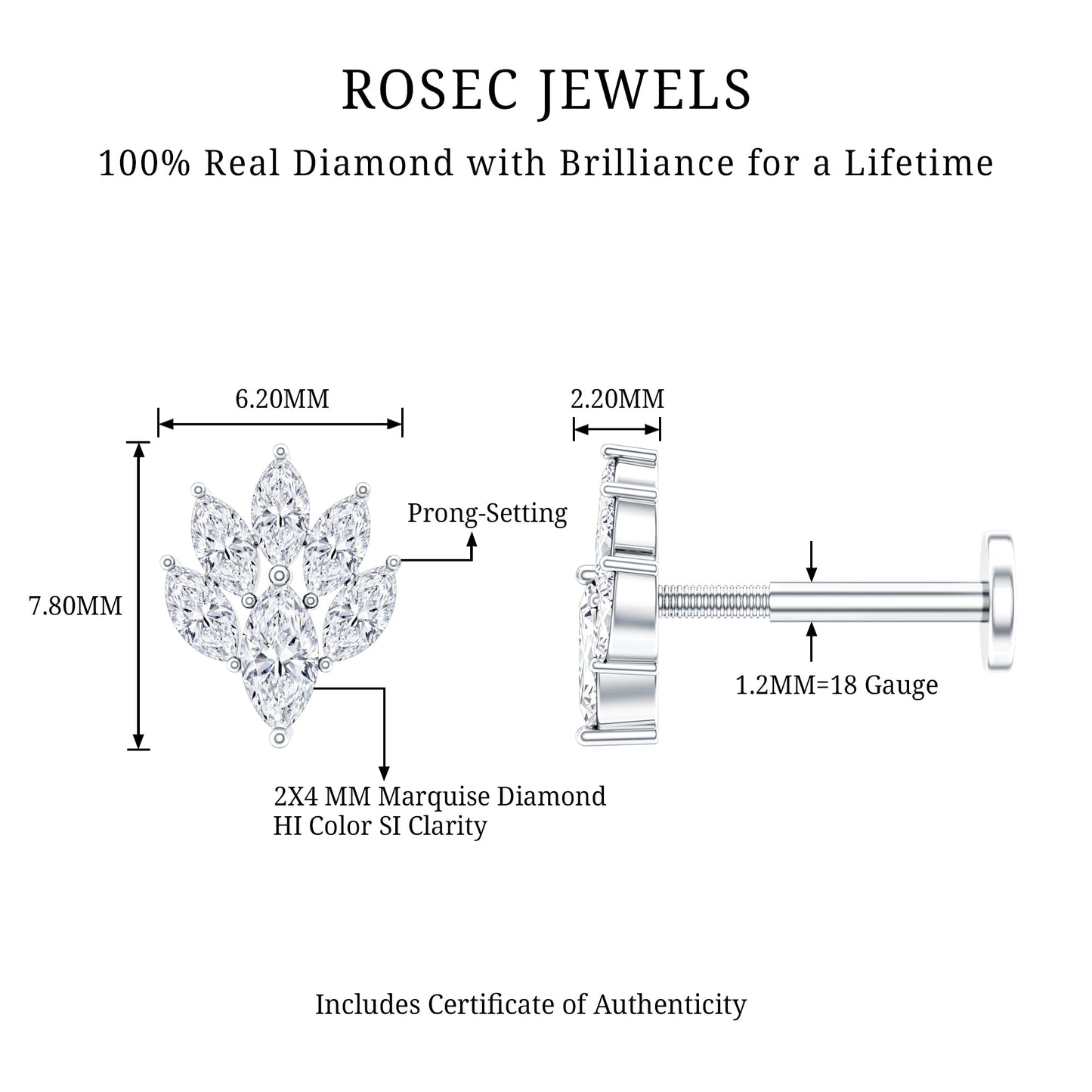 Marquise Diamond Leaf Cluster Helix Earring