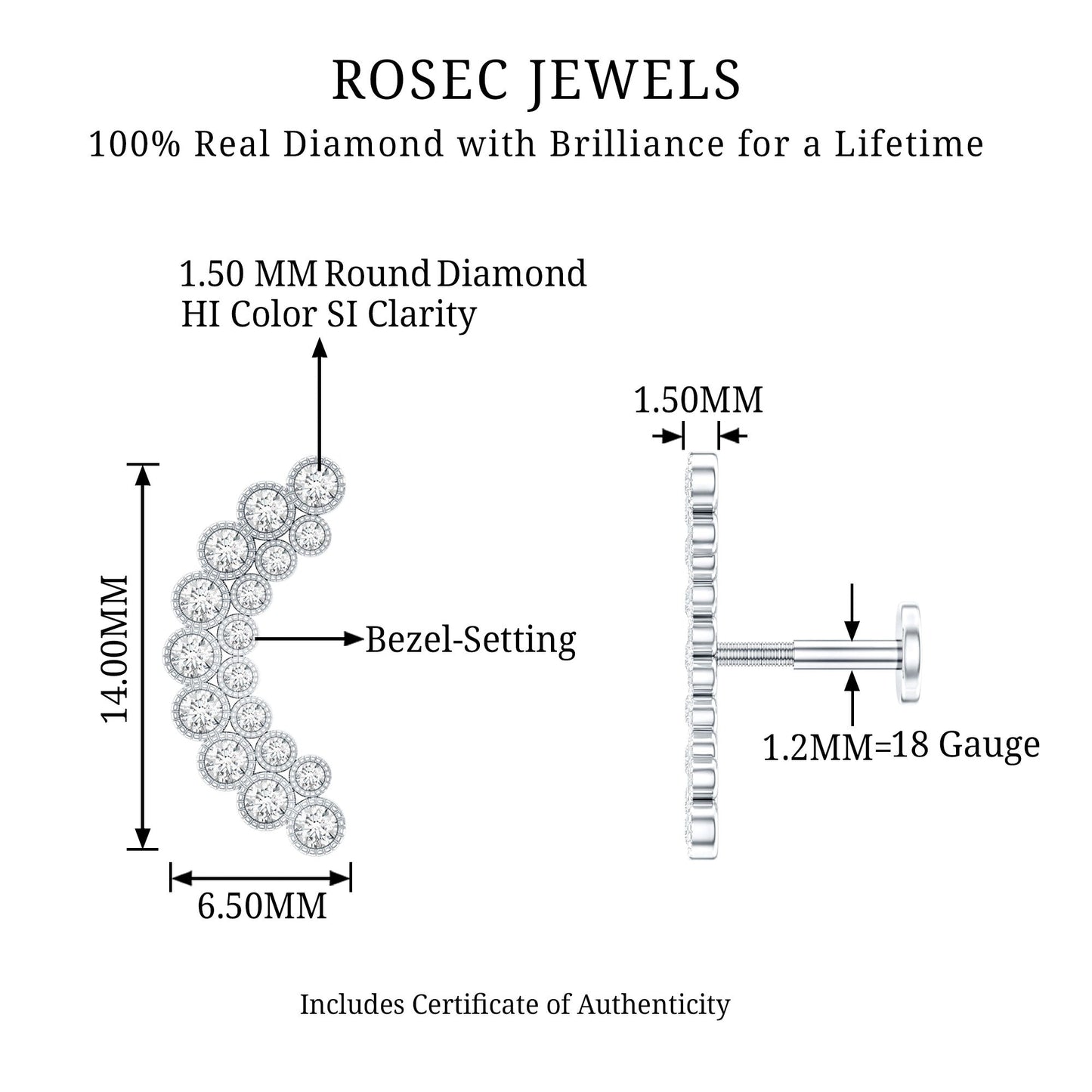 Diamond Curved Crawler Earring in Bezel Set