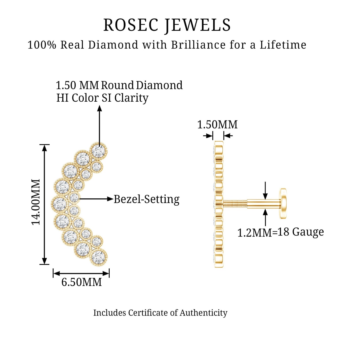 Diamond Curved Crawler Earring in Bezel Set