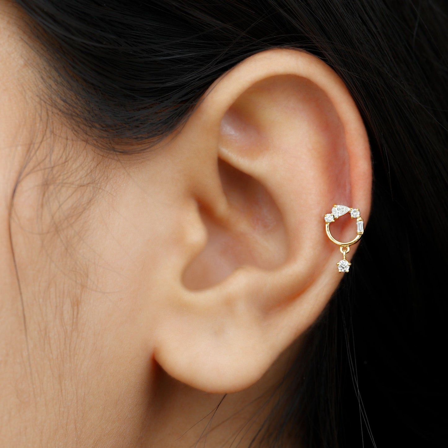 Natural Diamond Circle Drop Earring with Flat Back