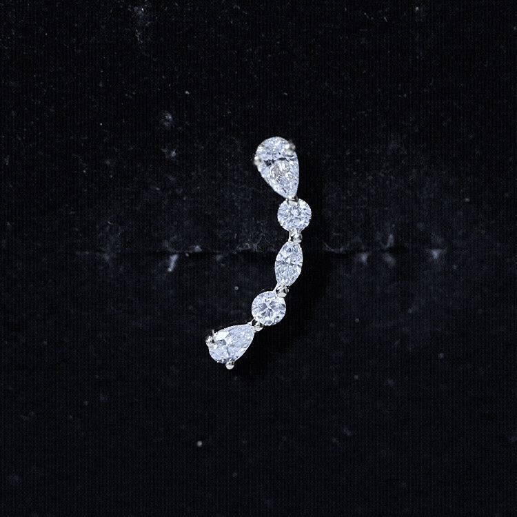 Simple Diamond Curved Crawler Earring for Helix Piercing