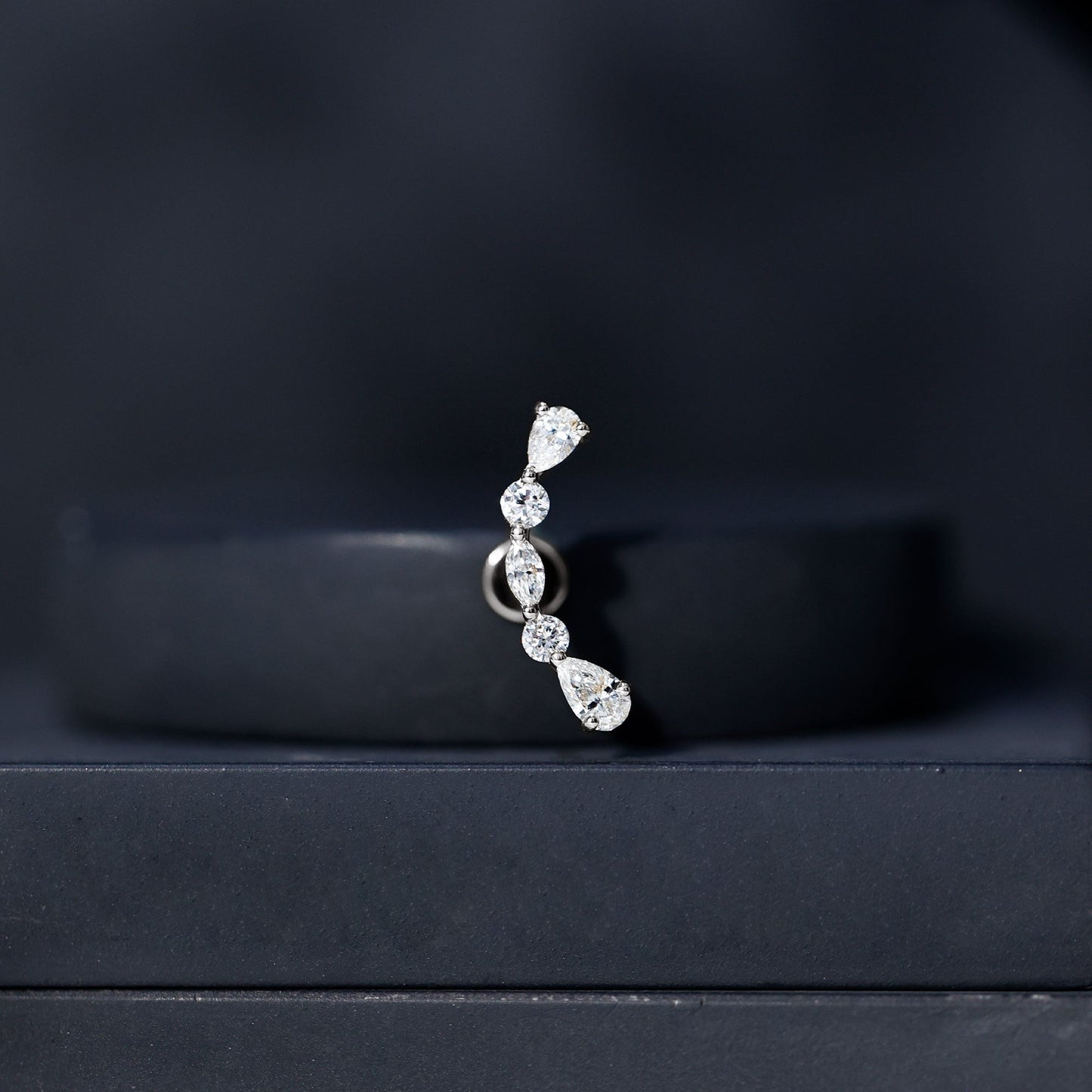 Simple Diamond Curved Crawler Earring for Helix Piercing