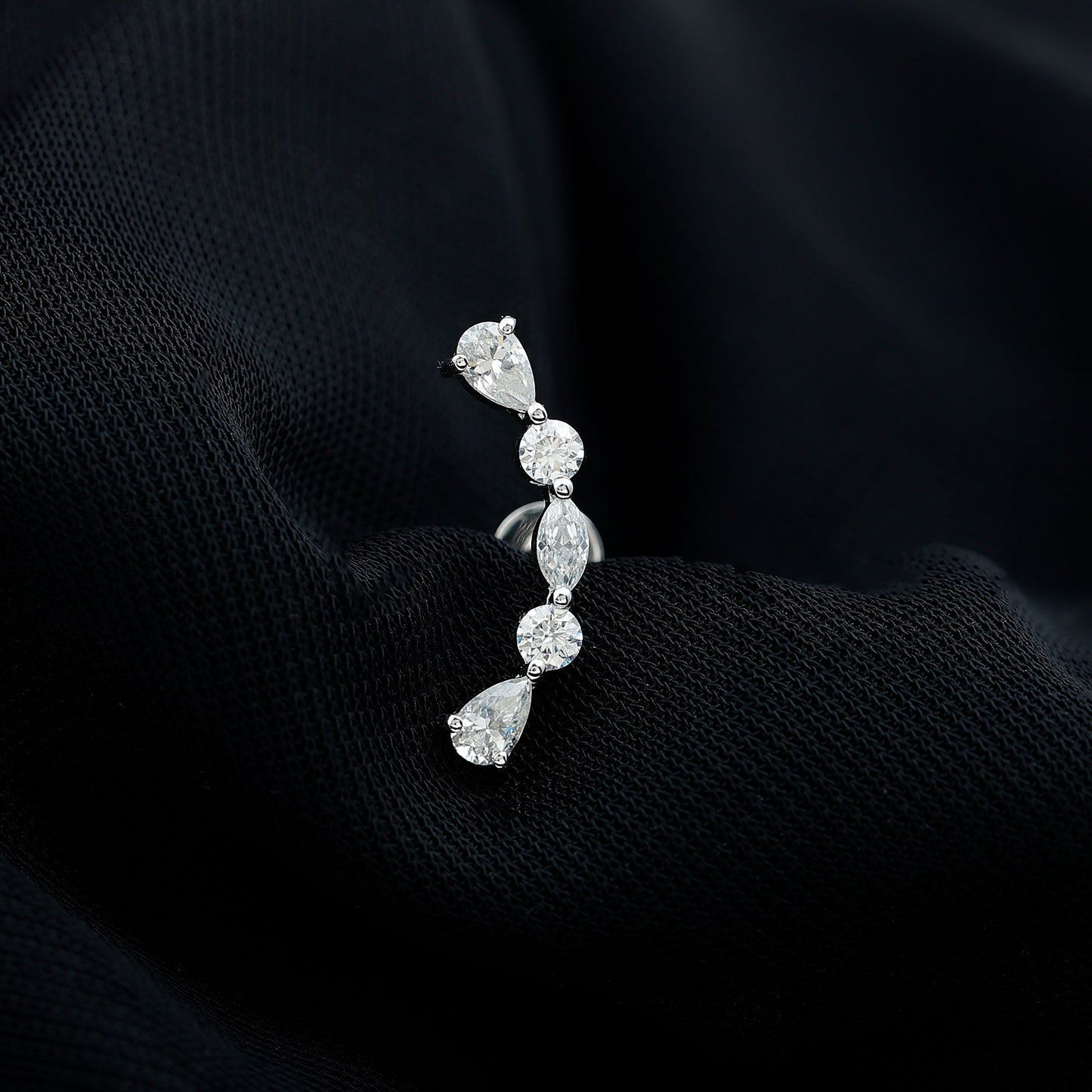 Simple Diamond Curved Crawler Earring for Helix Piercing