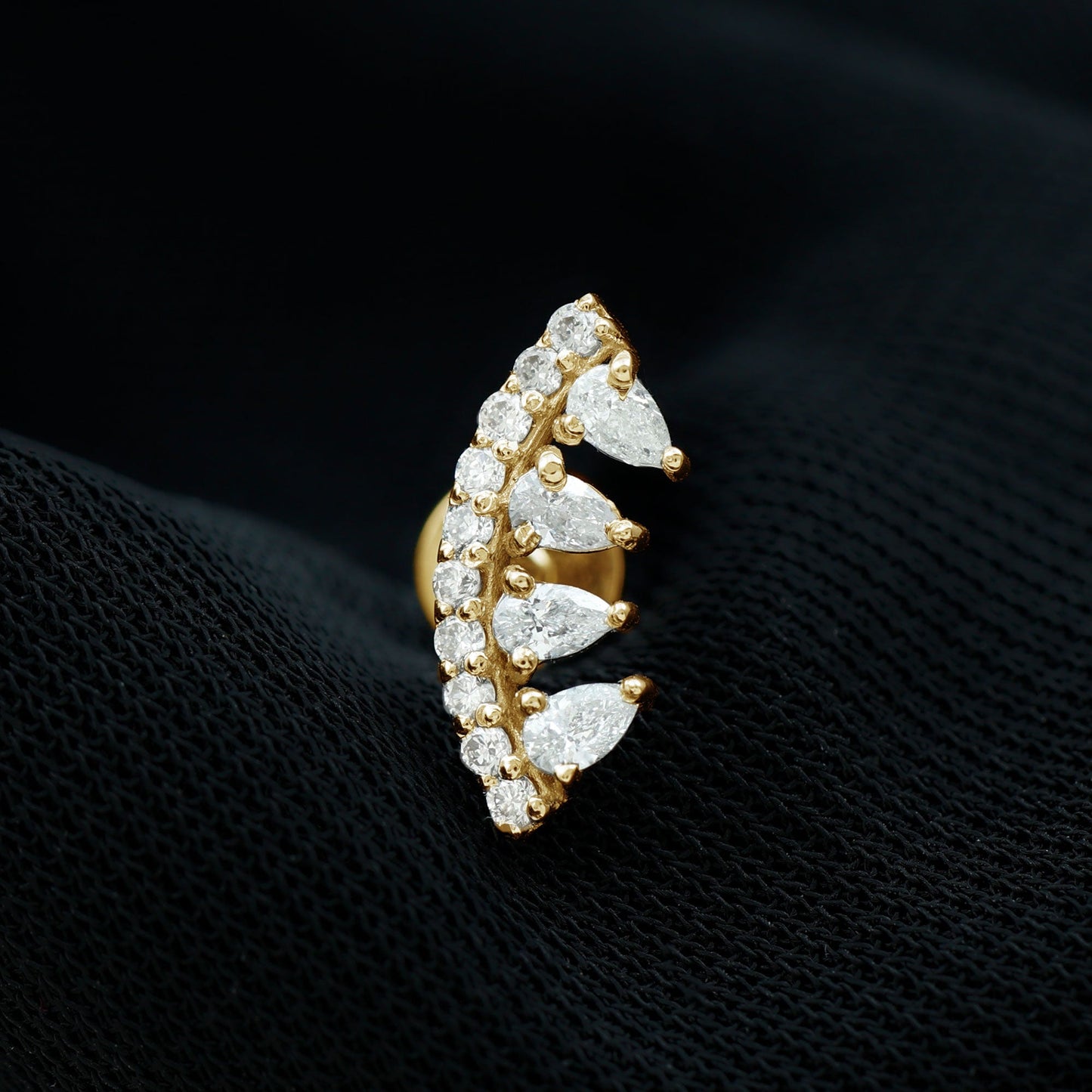 Natural Diamond Curved Cartilage Earring with Flat Back