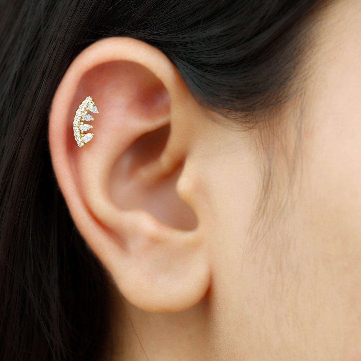 Natural Diamond Curved Cartilage Earring with Flat Back