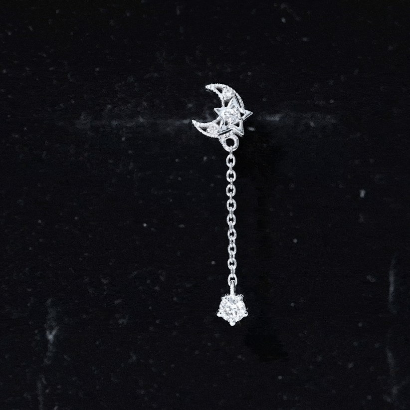 Diamond Moon Chain Earring for Helix Piercing