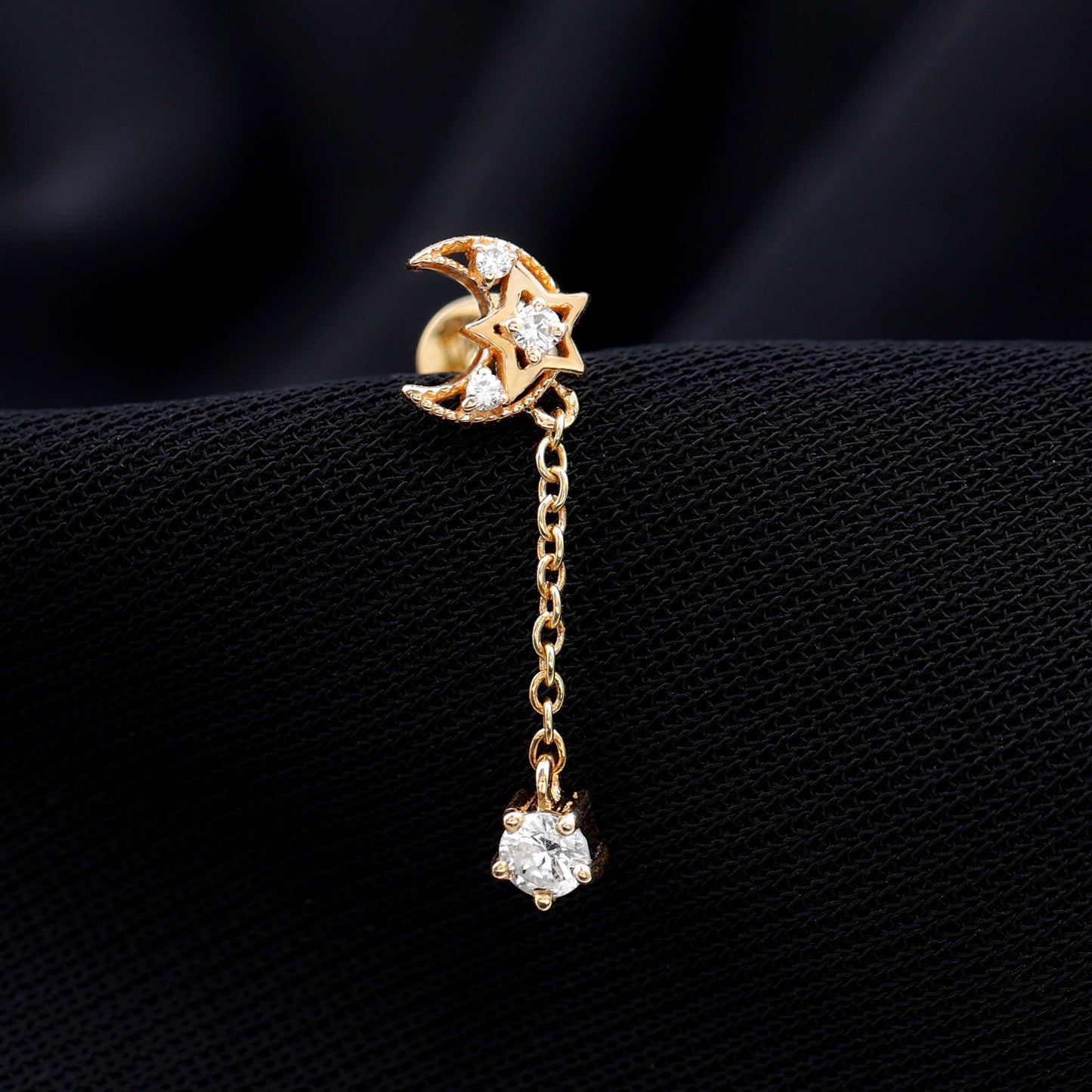 Diamond Moon Chain Earring for Helix Piercing