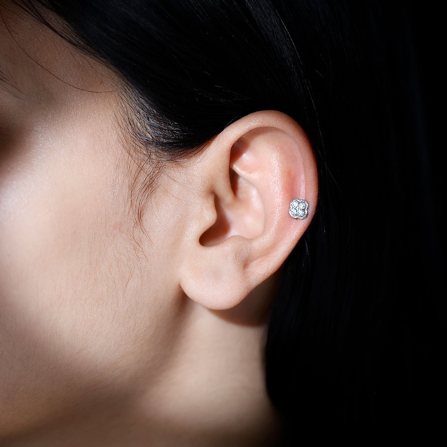 Diamond Flower Cluster Earring for Helix Piercing