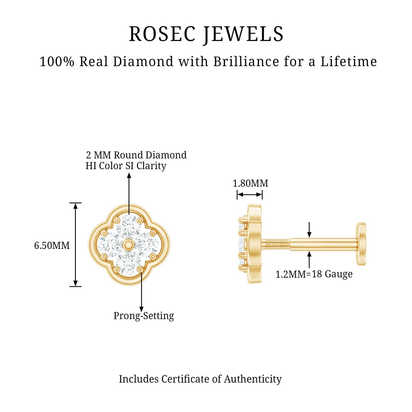 Diamond Flower Cluster Earring for Helix Piercing