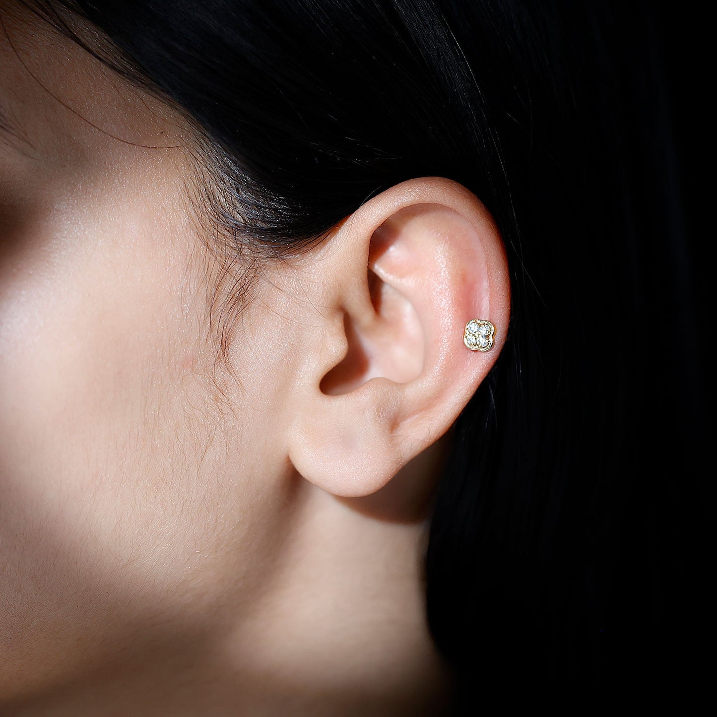 Diamond Flower Cluster Earring for Helix Piercing