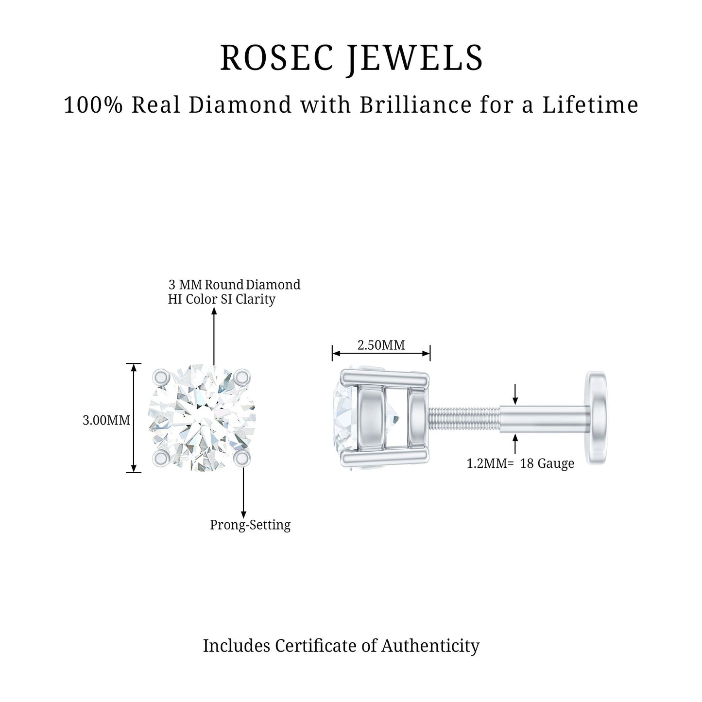 Minimalist Diamond Solitaire Earring for Tragus Piercing