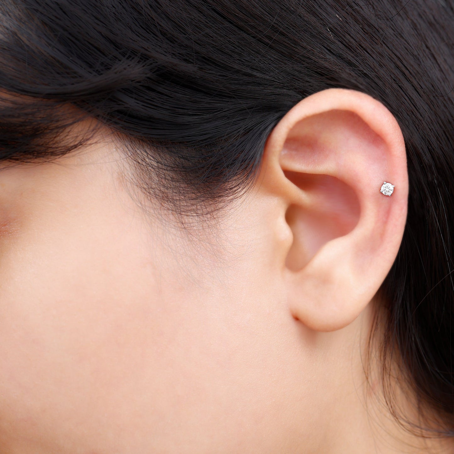 Minimalist Diamond Solitaire Earring for Tragus Piercing
