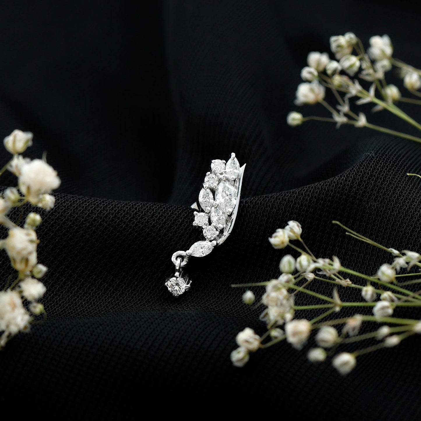Brilliant Cut Diamond Wing Helix Drop Earring with Flat Back