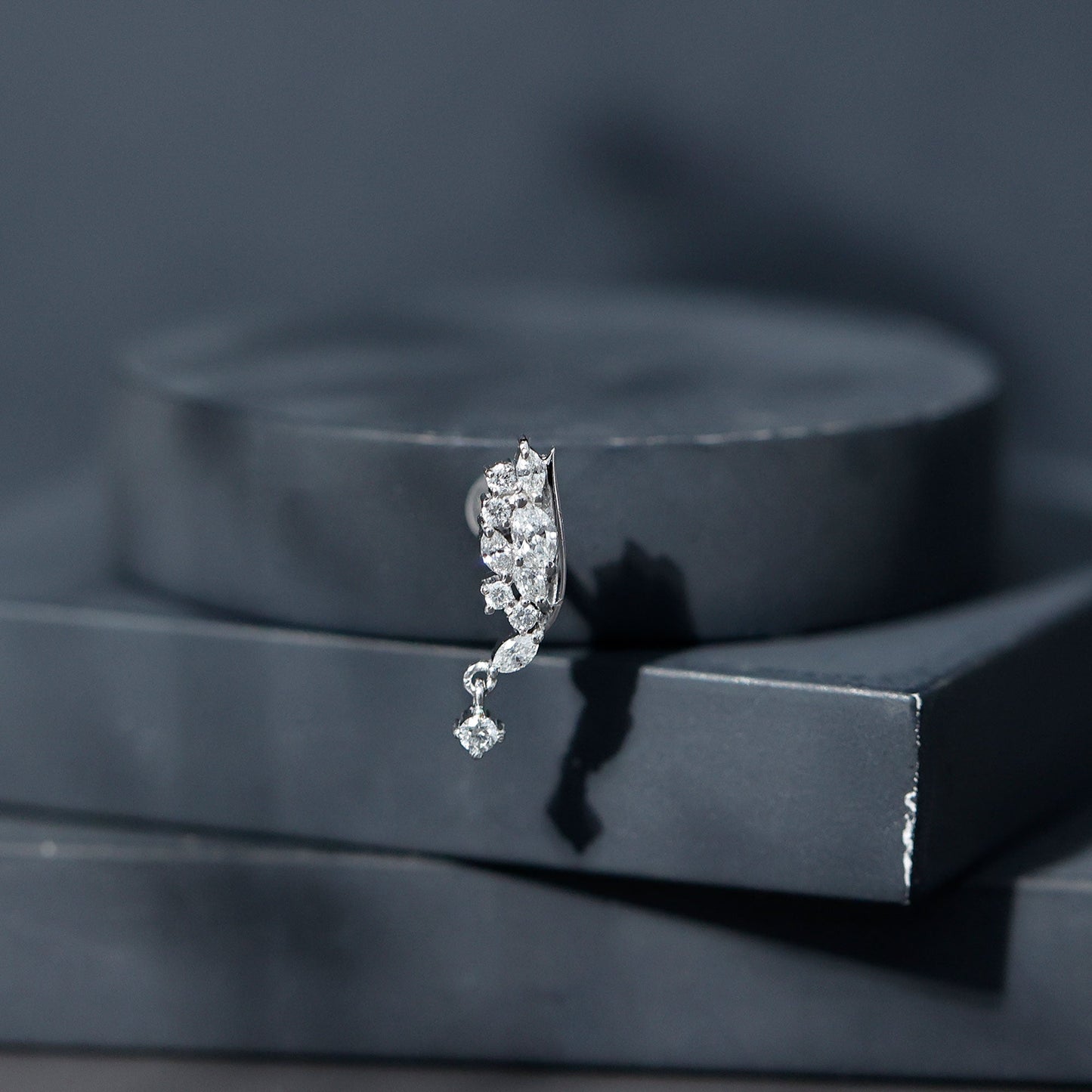 Brilliant Cut Diamond Wing Helix Drop Earring with Flat Back