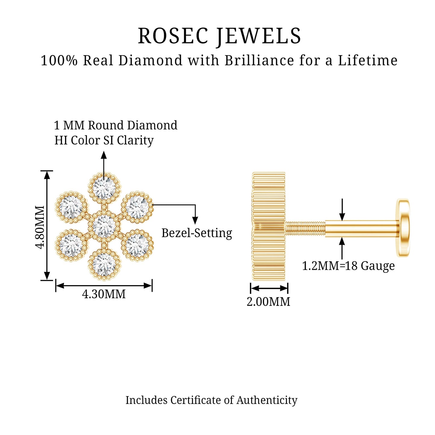 Round Diamond Flower Earring in Beaded Bezel Setting