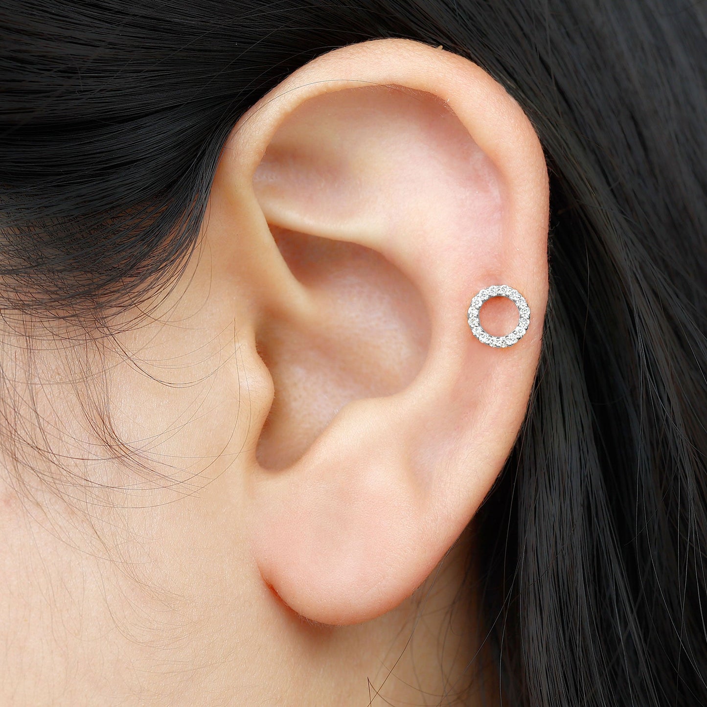 Brilliant Cut Diamond Circle Earring for Helix Piercing