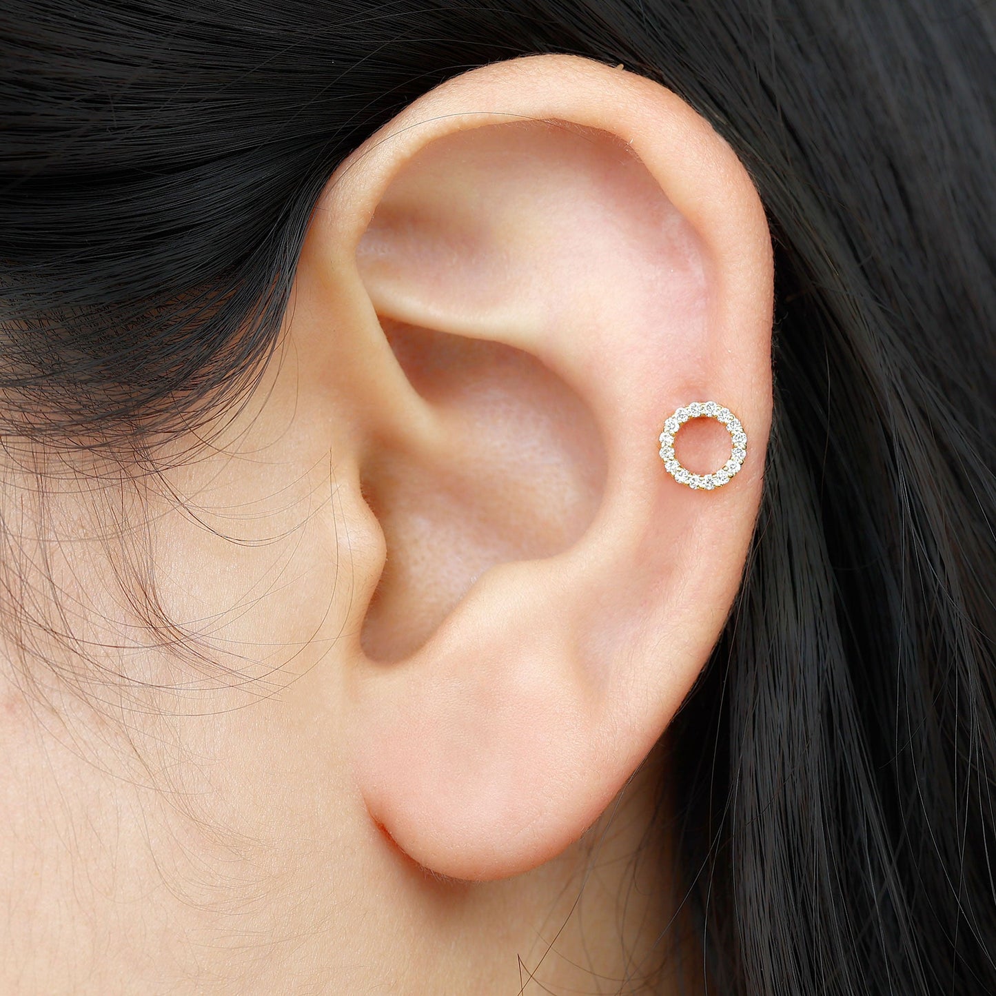 Brilliant Cut Diamond Circle Earring for Helix Piercing