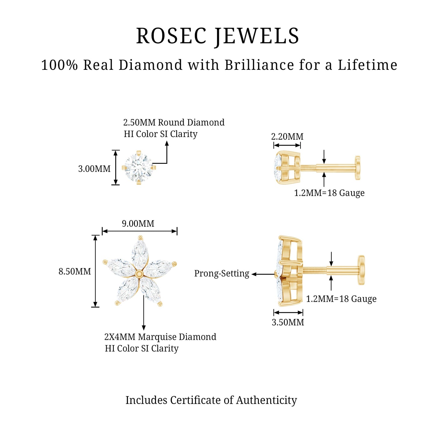 Marquise Diamond Flower Cartilage Earring Set