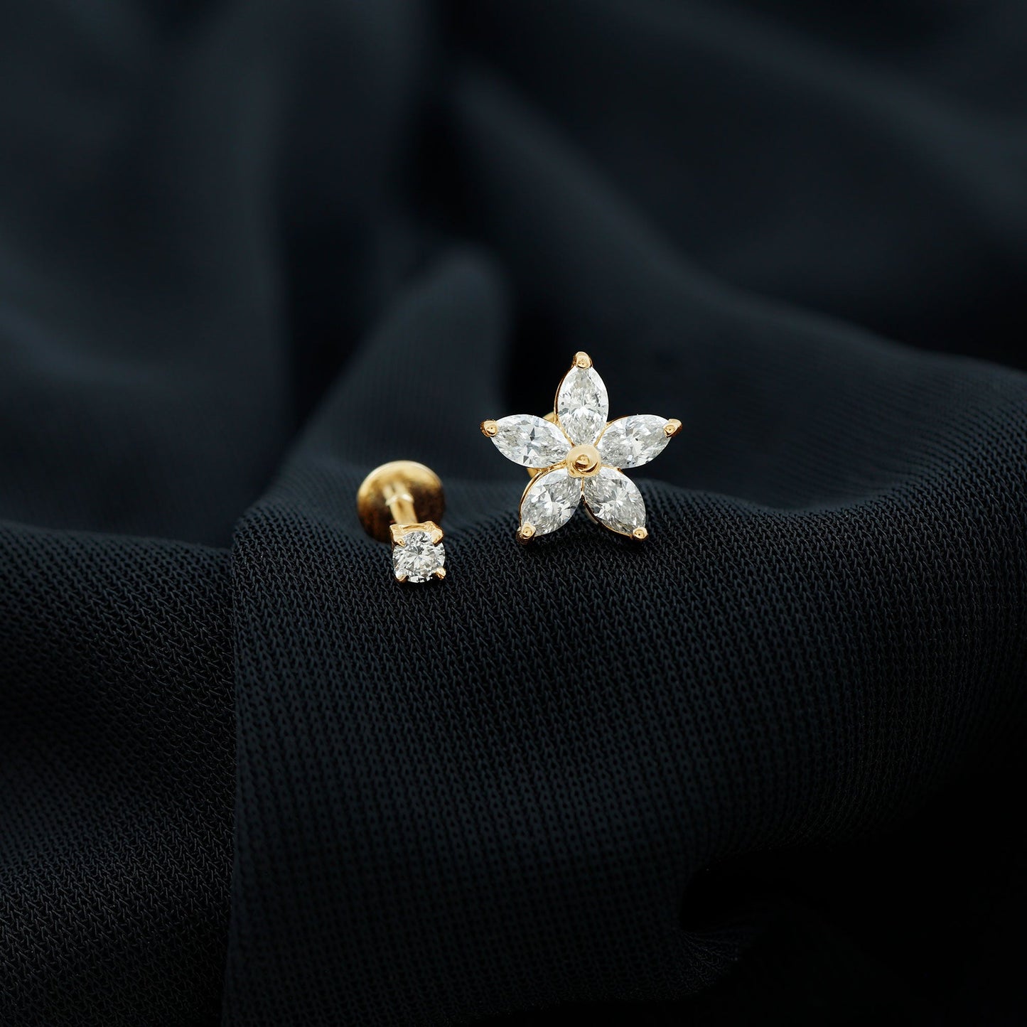 Marquise Diamond Flower Cartilage Earring Set