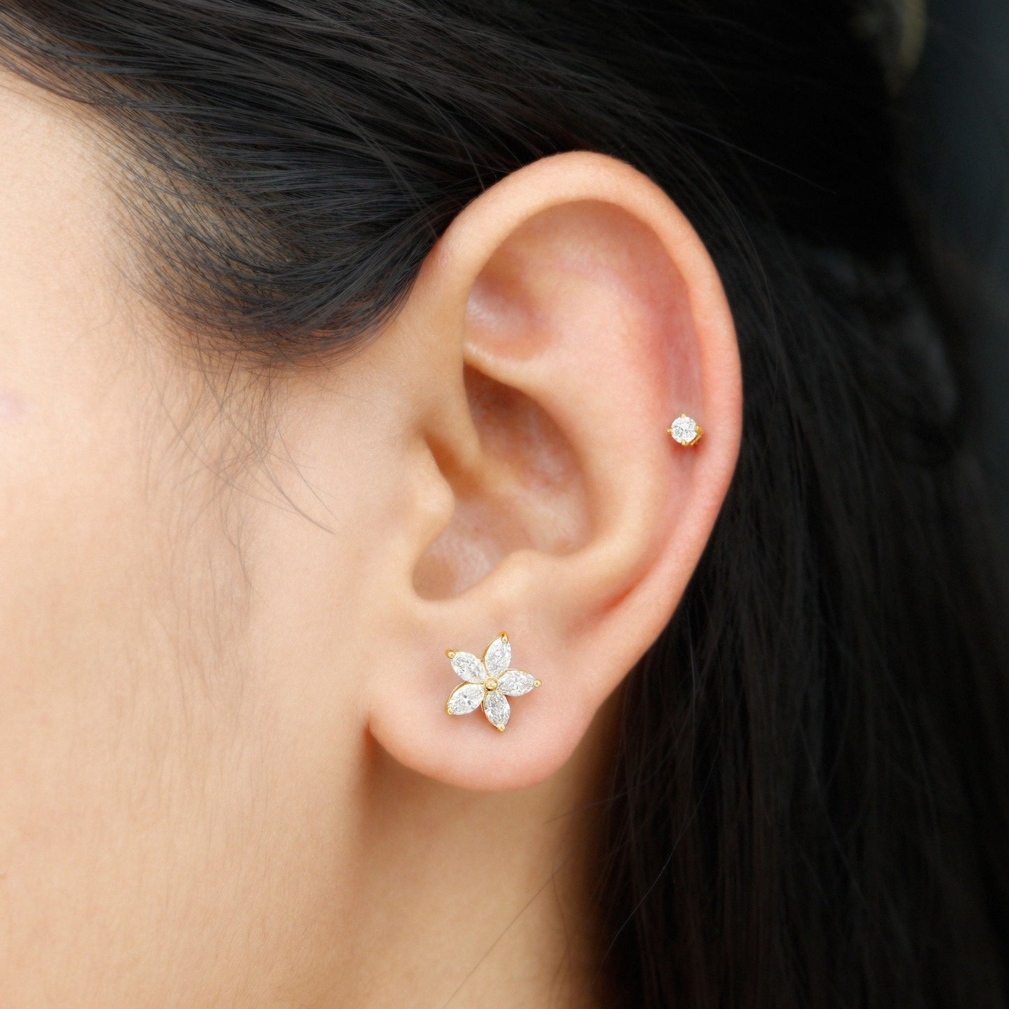 Marquise Diamond Flower Cartilage Earring Set