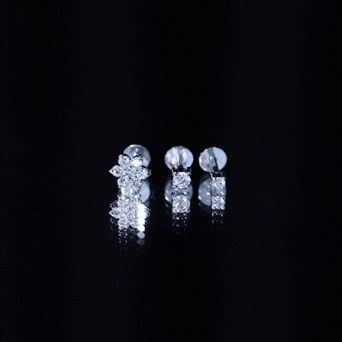 Certified Diamond Flower Helix Earring Set of 3