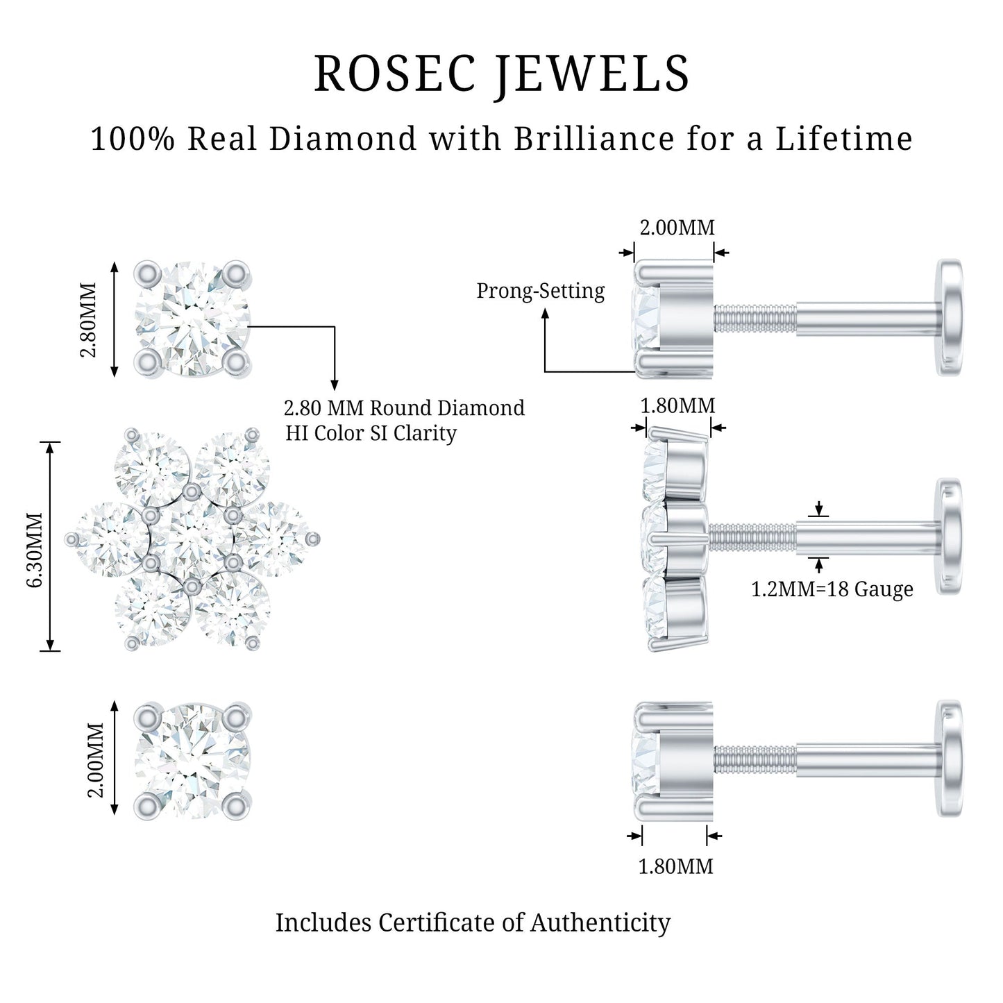 Certified Diamond Flower Helix Earring Set of 3
